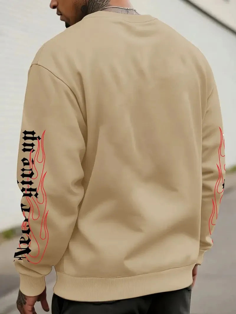 The new men's round-neck hoodie for Spring and Autumn 2025 features a casual and comfortable 3D letter print on the street