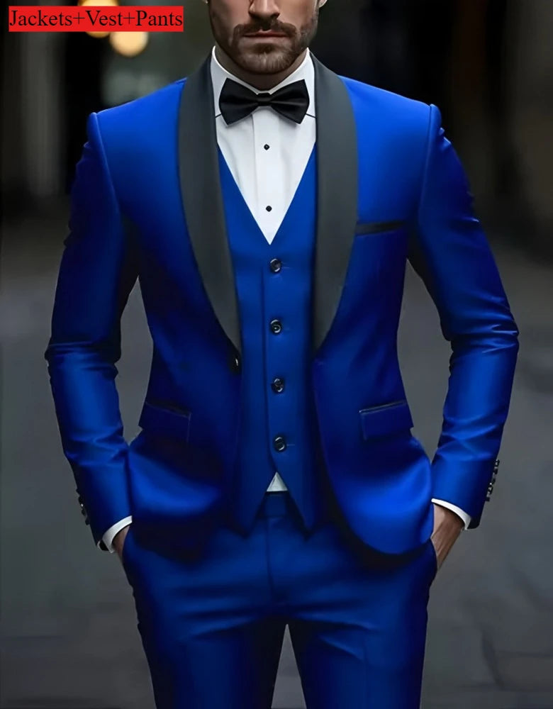 Formelles Anzugset für Herren, Business-Casual, Slim-Fit-Smoking für Hochzeit, langärmliges Revers mit Kerbe, Bräutigam