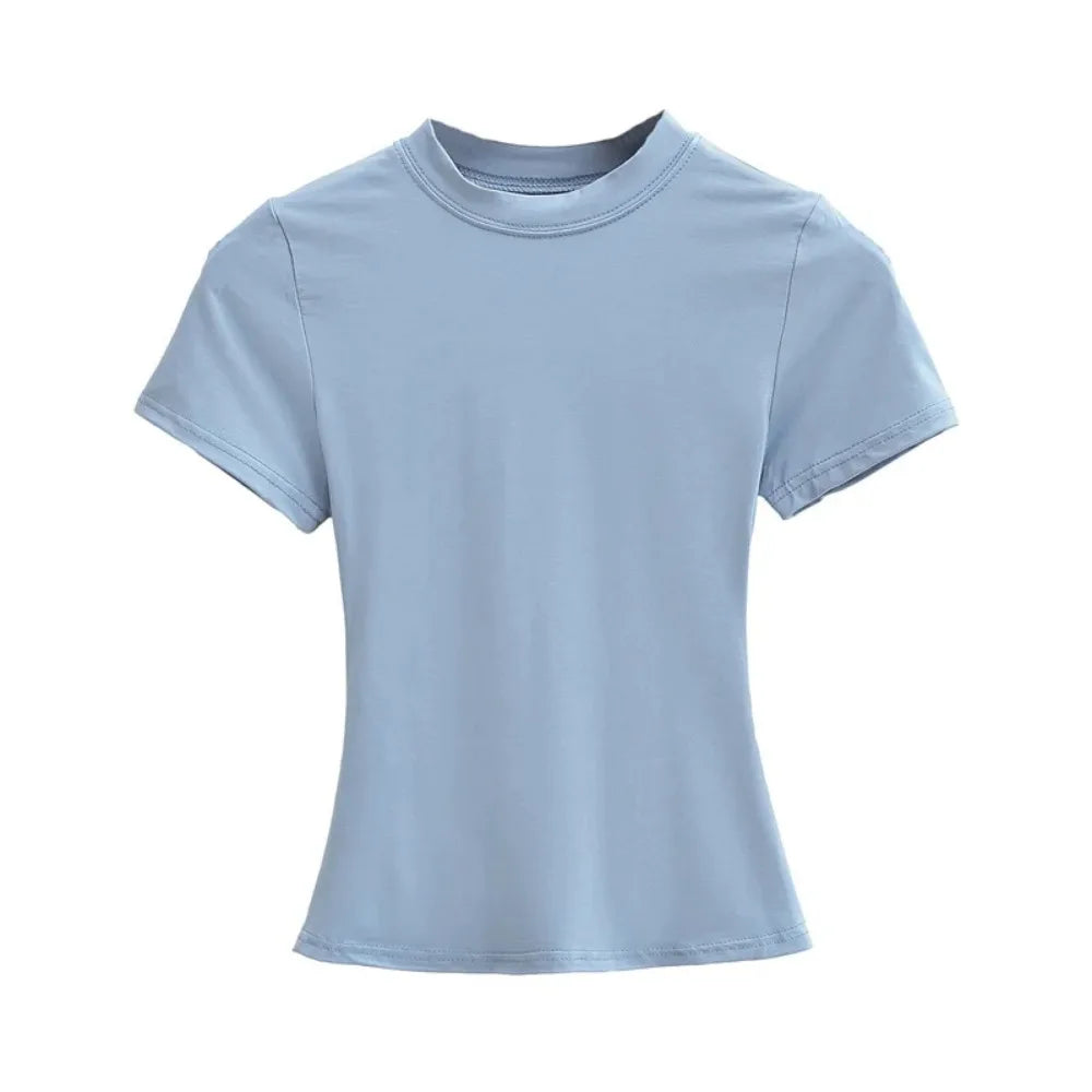 2025, neues, hochwertiges, lässiges T-Shirt, sexy, schlanke, kurze Ärmel, Modetrend, solide Damenbekleidung, Y2K-Tops
