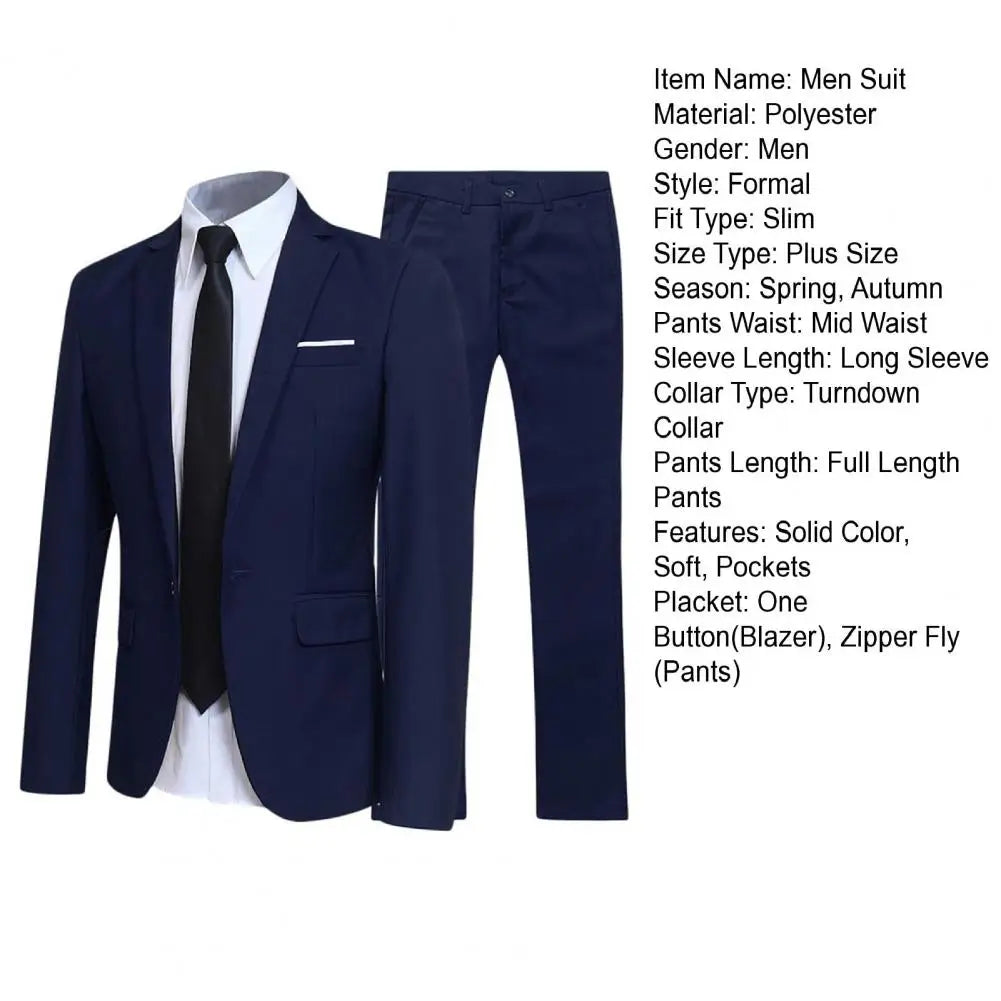 Herren lässig Boutique Business Anzug einfarbig Turndown Kragen Slim Fit Hochzeit Bräutigam Anzug Mantel Blazer Hose Anzug Herren Sets