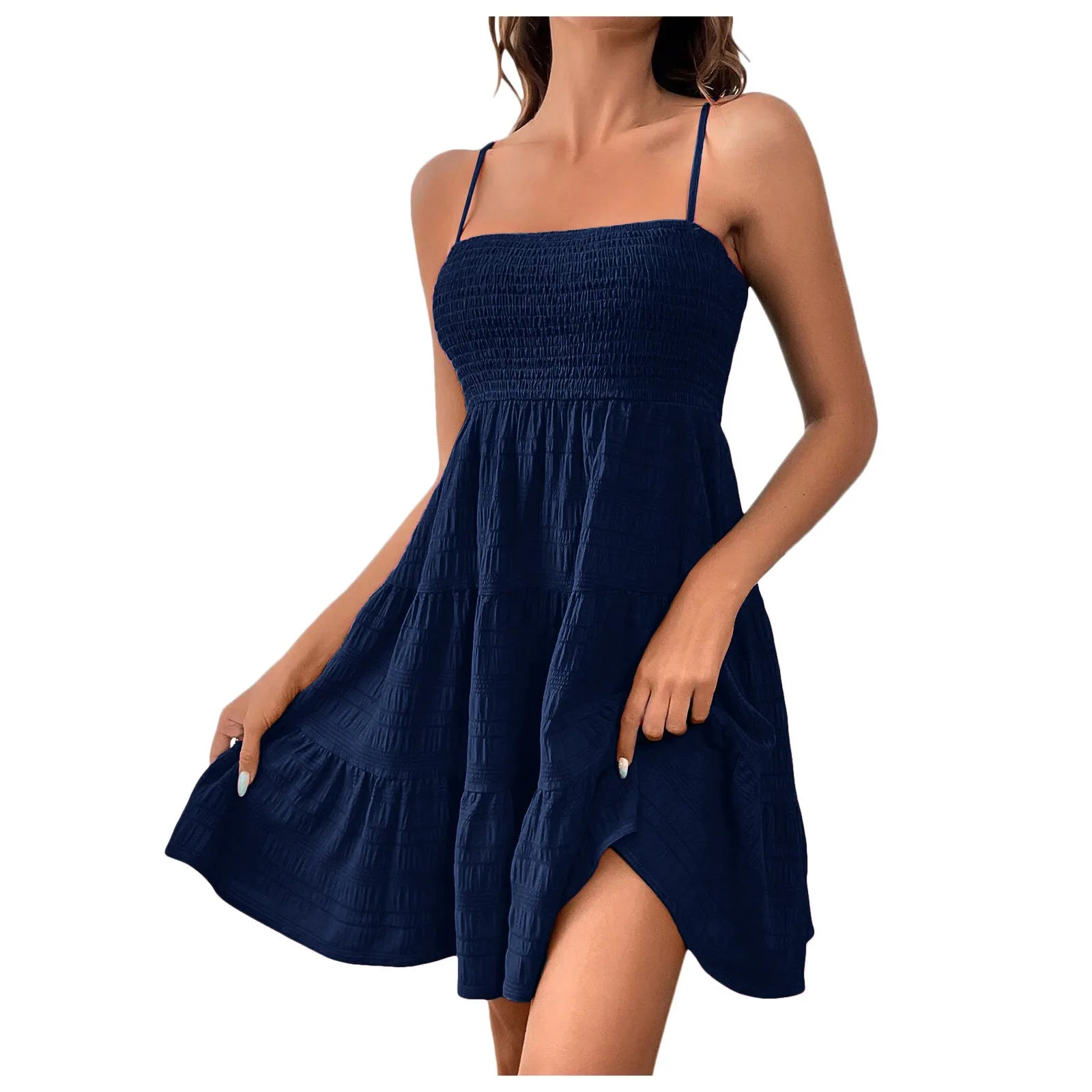 Bohemian Strand Sommerkleid Frauen Sexy Ärmellose Backless Große Schaukel Mini Kleid Solide Spaghetti Strap Rüschen Kleid Sommer Vestidos