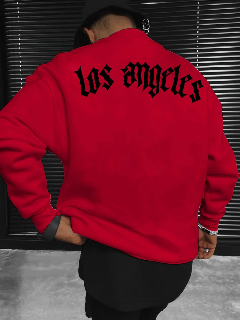 Men's autumn and winter fashionable casual loose Los Angeles letter print fleece pullover long sleeved round neck sweatshirt