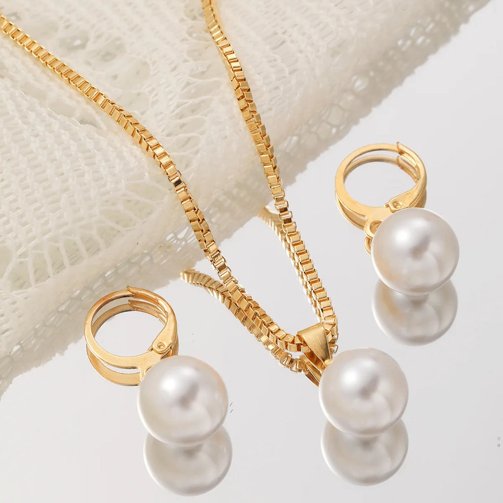 Mode Perlen Schmuck Set Für Frauen Baumeln Ohrringe Anhänger Halskette Einfache Zierliche Täglichen Tragen Outfit Party Zubehör