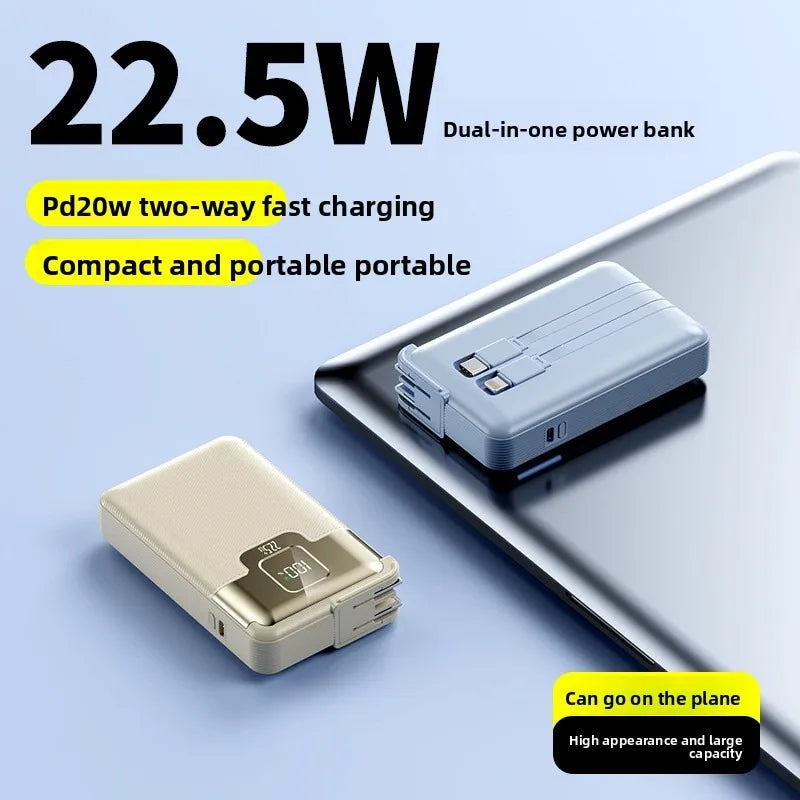 20000 mAh Superschnelllade-Powerbank 2-in-1 mit AC-Stecker, multifunktional mit Dual-Wire-Wandstecker, mobiles Netzteil