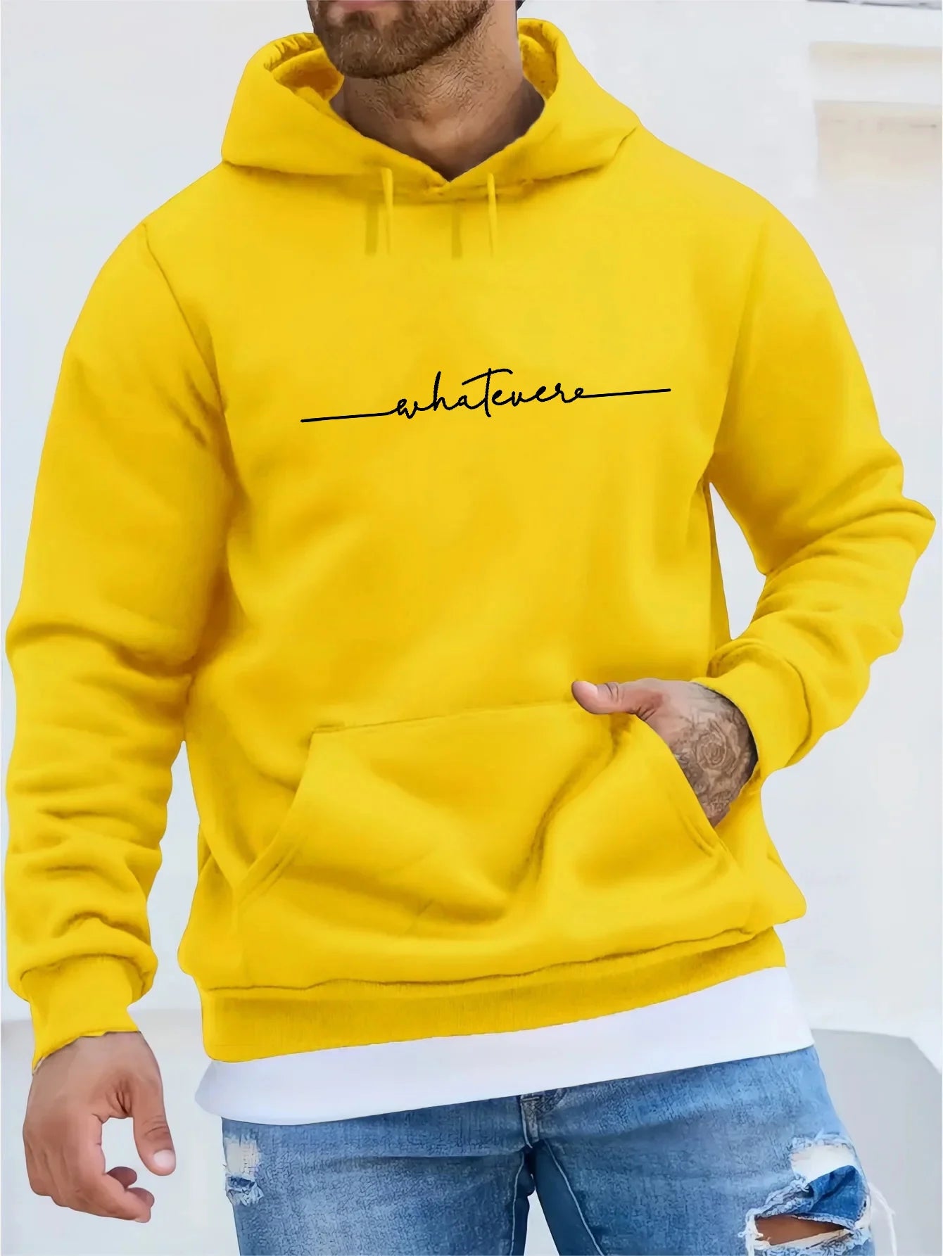 Herren Herbst und Winter, lässige Mode, locker, Übergröße, einfacher Fleece-Pullover mit Buchstabendruck, langärmeliges Kapuzen-Sweatshirt