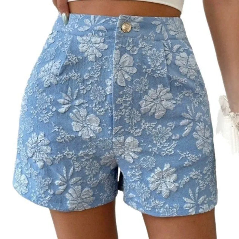Damen Retro Jacquard High-Waist Straight Shorts – Atmungsaktive Sommer-Streetwear Hot Pants für Alltag und Urlaub