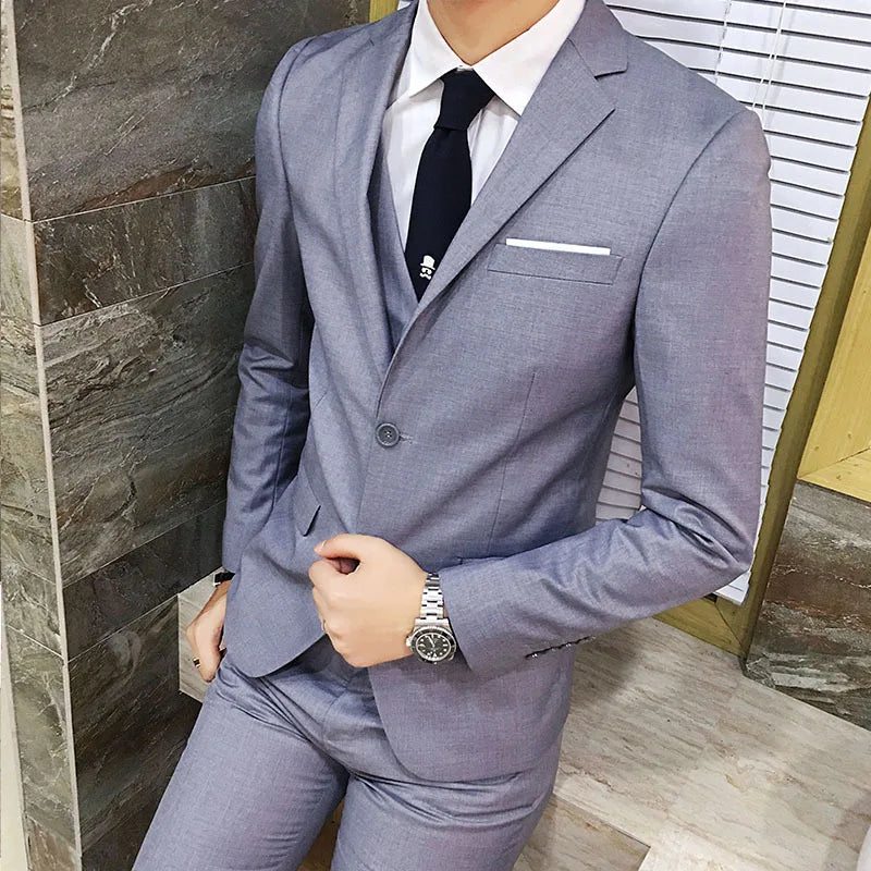Frühling Herbst Neue Mode Für Männer Einfarbig Dünne Anzug Sets Casual Trendy Business 3 Stück Sets Blazer Weste Hosen männlichen