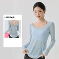 Frauen Fitness Gym Yoga Tops leichte atmungsaktive sexy rückenfreie langärmelige Sport Tops Cover-up T-Shirt Damenbekleidung