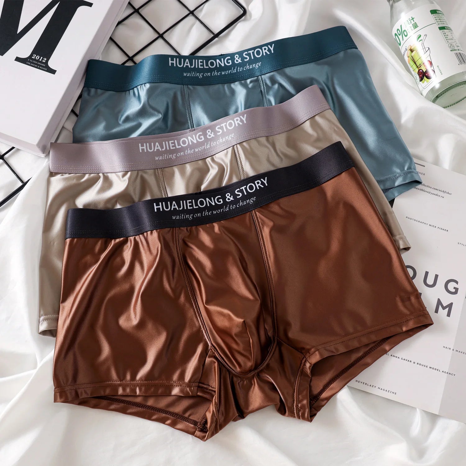 1/3Pcs Atmungsaktive Dünne Satin Seide Boxer Briefs Nahtlose Mittlere Taille Eis Seide Boxer Unterhose Glatte Unterwäsche für Männer Täglich