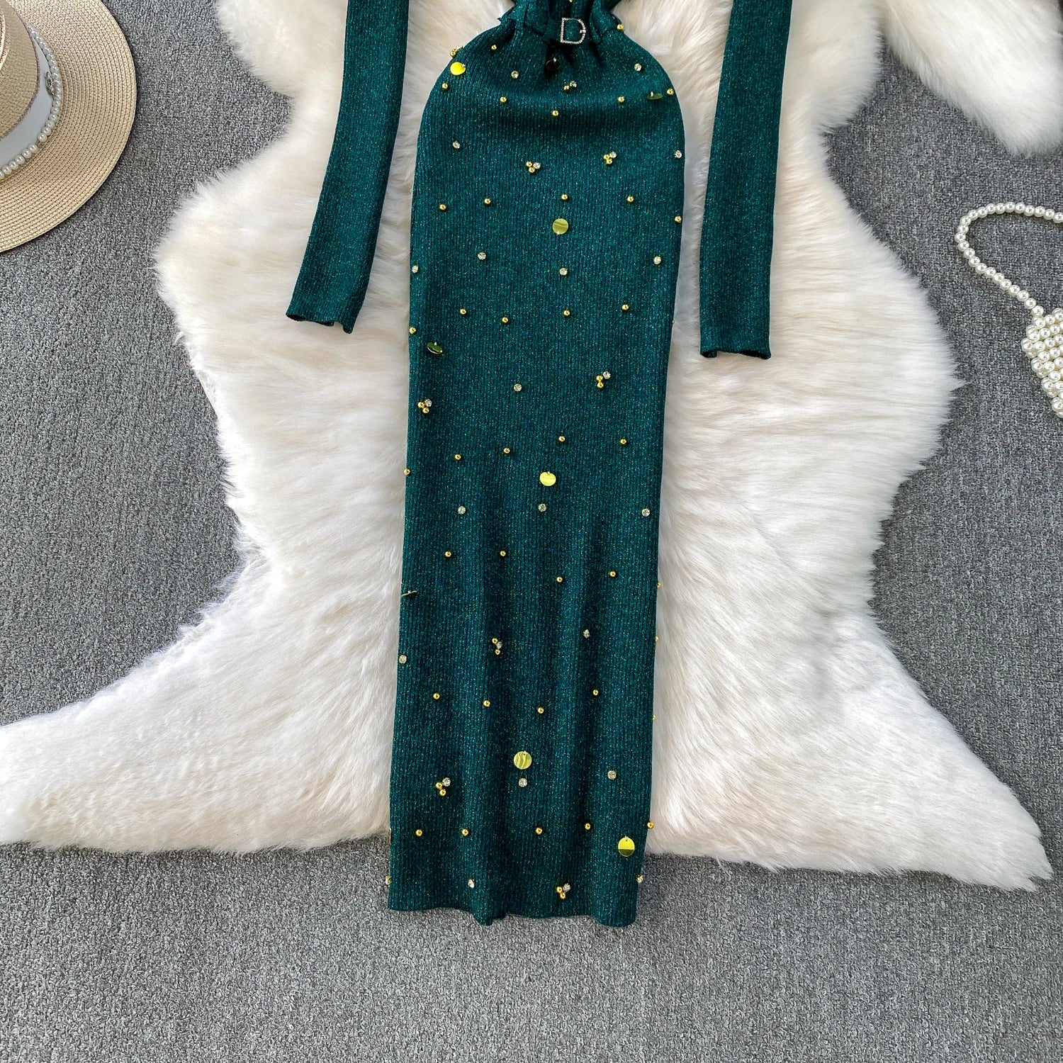 Schickes, sexy, elegantes, langärmliges, figurbetontes O-Ausschnitt-Kleid für Damen, koreanische Abendkleider für Modezeremonie