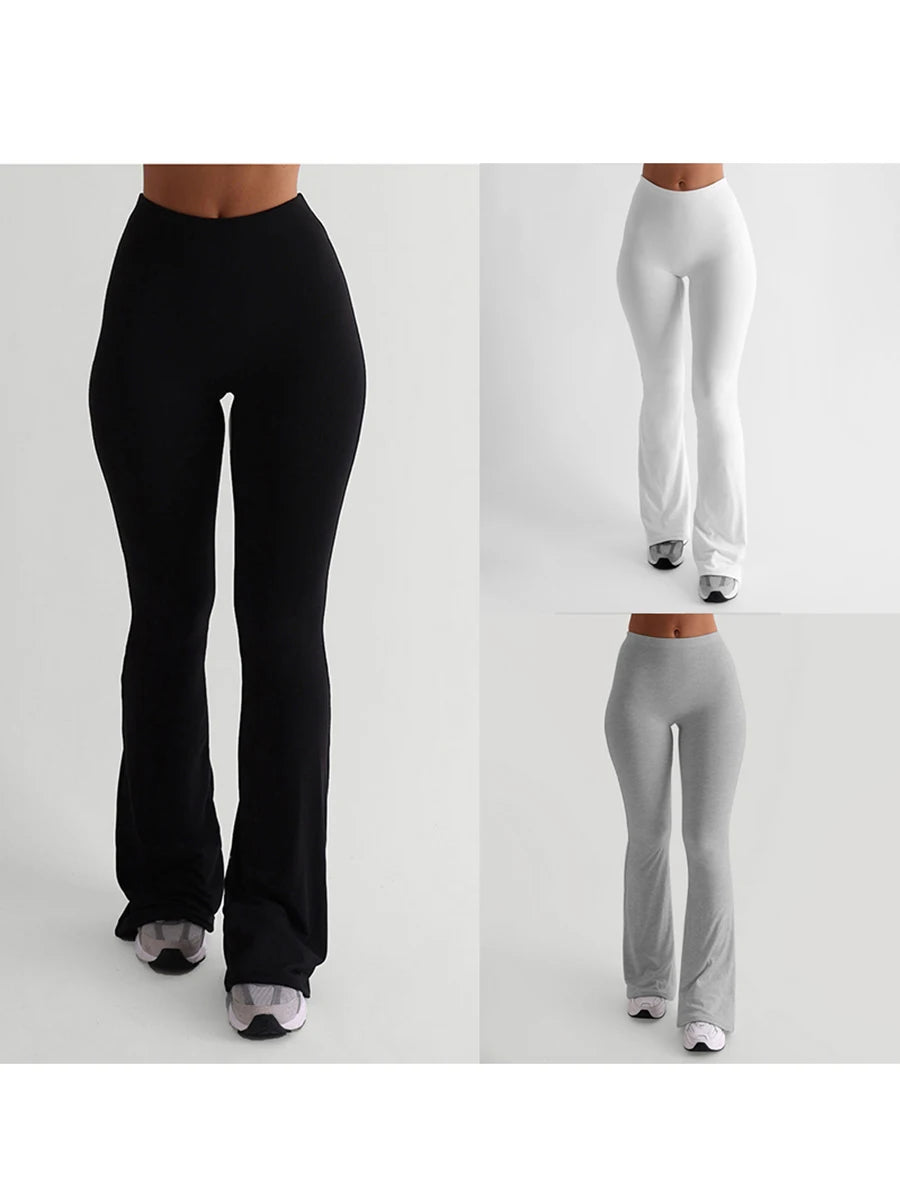Women Casual Solid Colors High Waist Bell Bottoms Trendy Bootcut Trousers Flared Leggings Pants for Streetwear