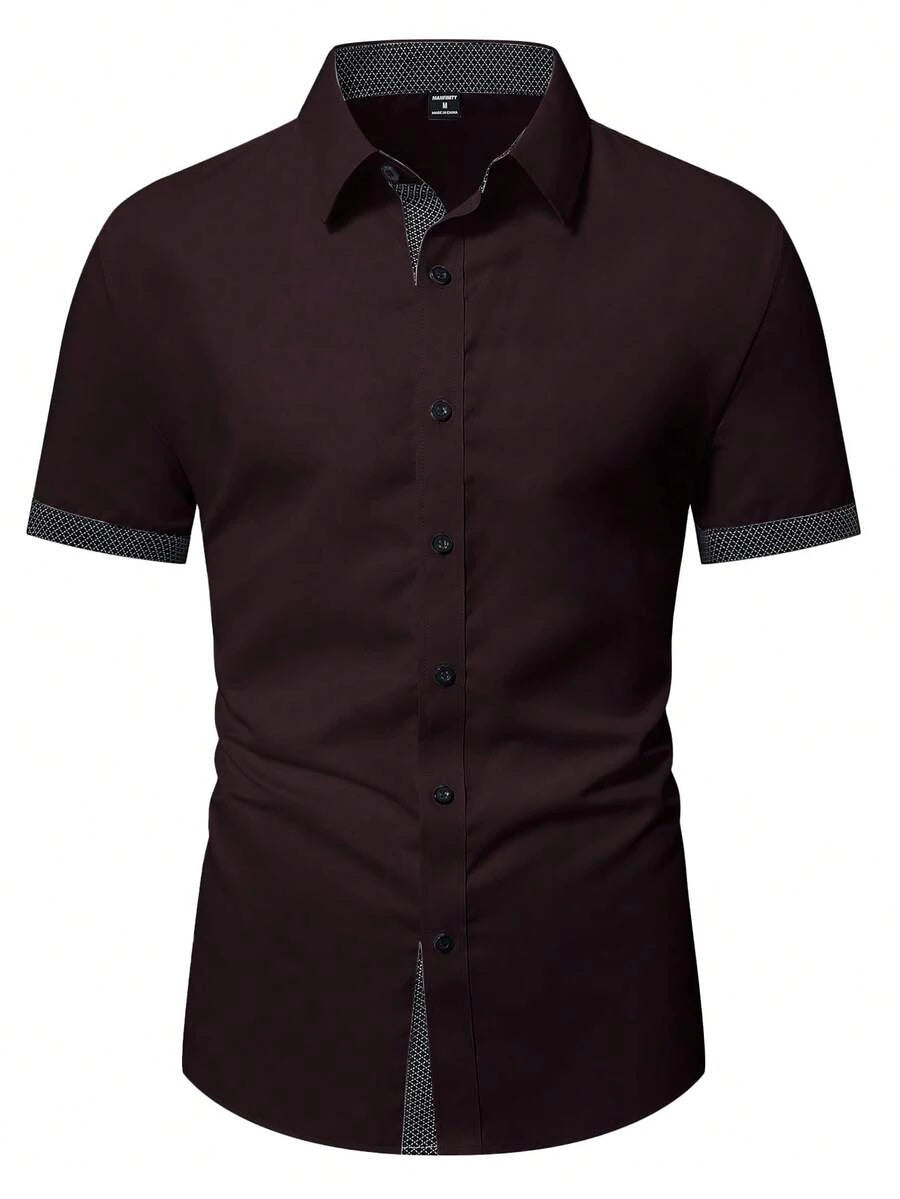 Frühling Sommer Neue Herrenkleidung Kurzarm Farbblock-Hemd 95% Polyester 5% Spandex