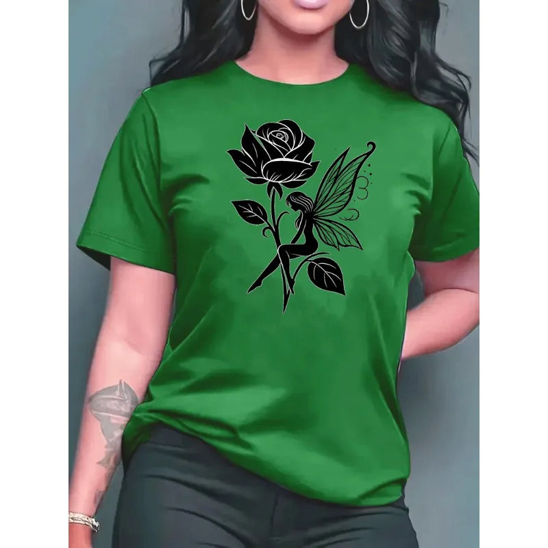 Reines Baumwoll-T-Shirt für Kinder, atmungsaktiv, Sommer 2026, Retro-Rosenelfen-Print, lässiges Eltern-Kind-Outfit für Jungen und Mädchen