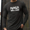 Men's Spring and Autumn 100% Cotton Loose Comfortable Casual NASA Letter Printed Round Neck Long Sleeve T-shirt
