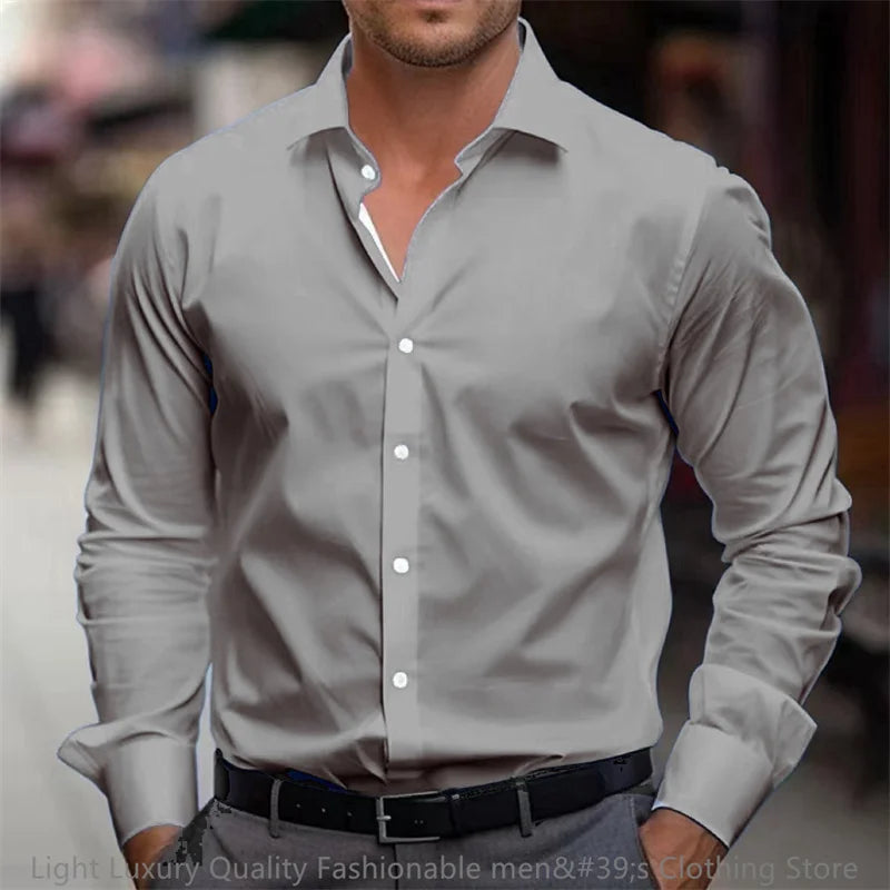 21-farbiges Herrenhemd, einfarbiges Hemd, langärmeliges Revershemd, einreihige Kleidung, Business, Büro, Mode, lässig, XS-6XL