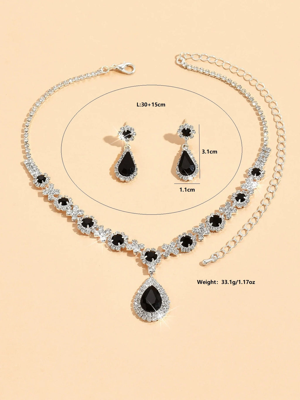 3-teiliges Damen-Set mit Kristalltröpfchen-Halskette und Ohrringen für Hochzeits- und Abendkleid-Accessoires