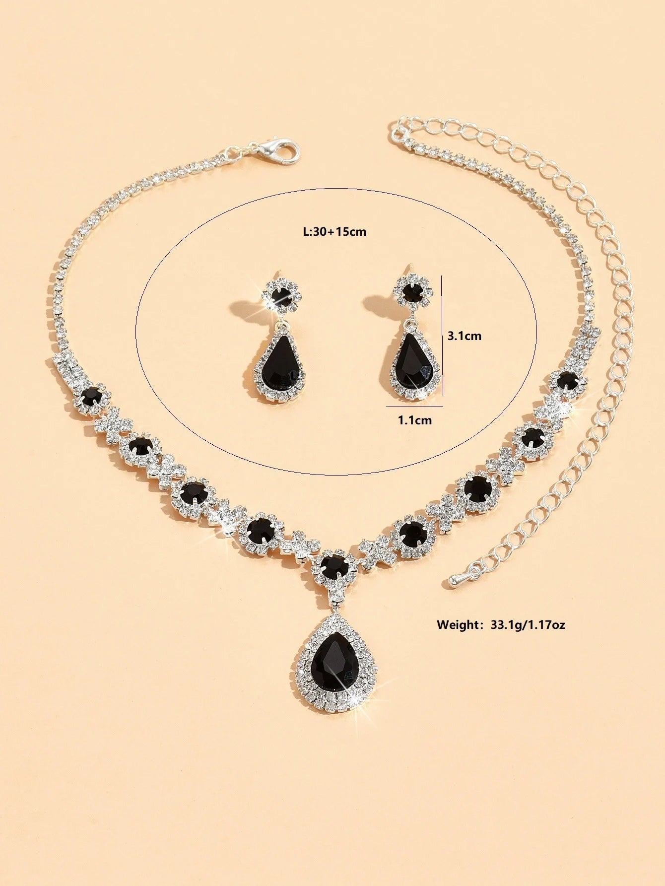 3-teiliges Damen-Set mit Kristalltröpfchen-Halskette und Ohrringen für Hochzeits- und Abendkleid-Accessoires