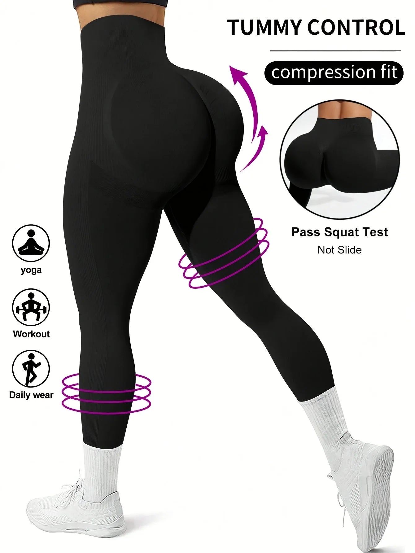 CZGUKE Nahtlose Damen-Yogahose mit hoher Taille, enge Taille, Hüftheben, elastisch, eng, einfarbig, breite Taille, Sport-Leggings