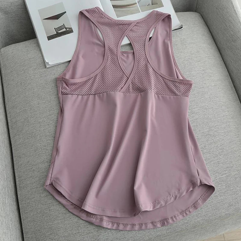 Summer Quick Dry Tank Top Thin Section Mesh Backless Loose Casual Versatile Camisole Yoga Sports T-Shirt Fitness Running Vest