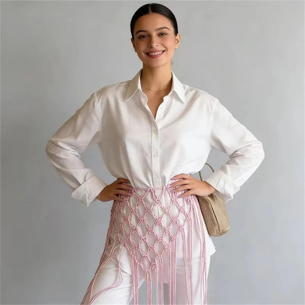 Handgewebter Bikini-Überwurfrock mit Netzfransen am Bund – Festival- und Streetwear-Accessoire für Anzüge und Jeans