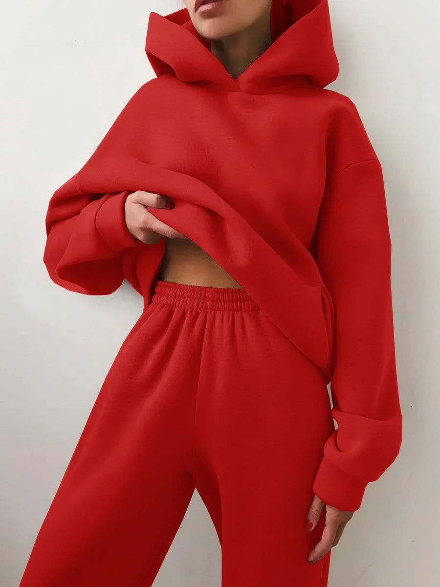 Plus Size 2024 Autumn/Winter Amazon Cross-Border Women's Fashion Casual Thickened Long Sleeve Sweatshirt Trousers Two-Piece Suit