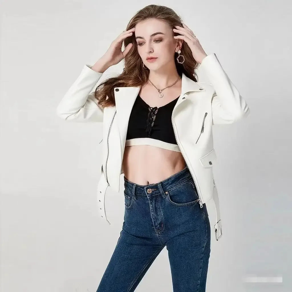 Damen-PU-Lederjacke, schmale Passform, Motorrad, gewaschener Reißverschluss, Oberteil, Herbst-Winter, modische Oberbekleidung, lässiger Stil, volle Ärmel