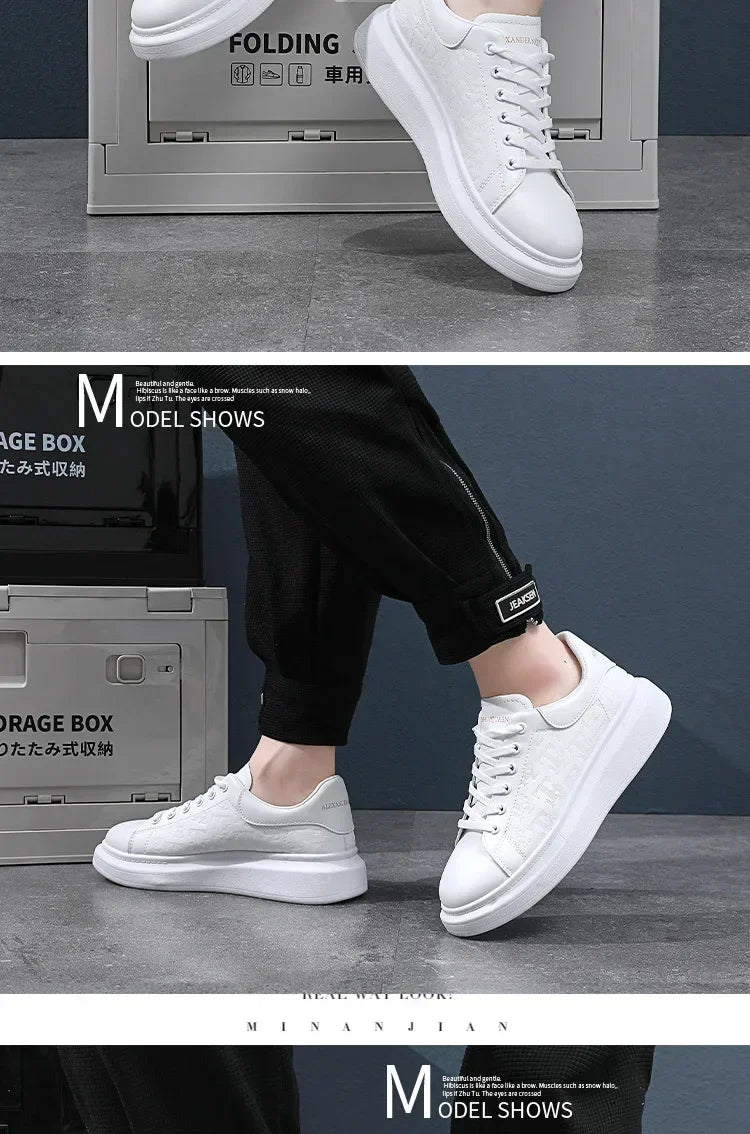 2025, neue Herrenschuhe, Frühling und Herbst, flache Sohlen, lässige Lederschuhe, Sportschuhe, schwarze und weiße Herren-Schuhe mit dicken Sohlen, atmungsaktiv