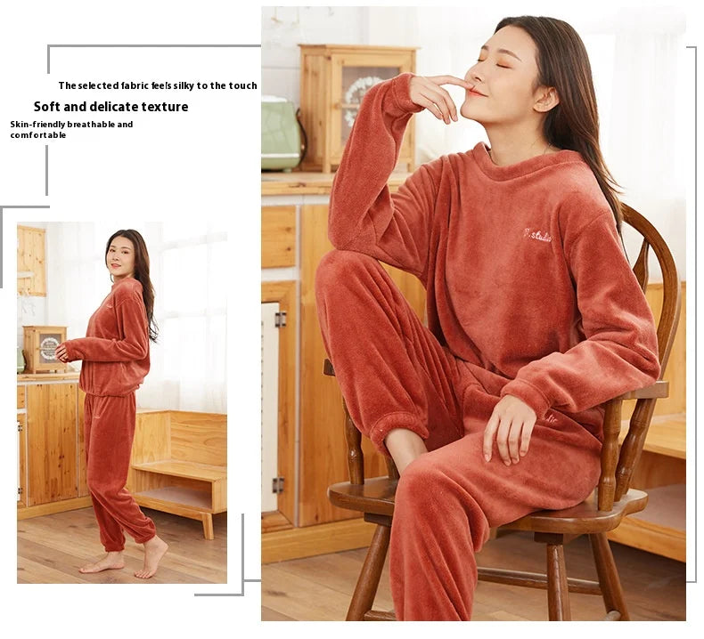 Verdickte Warme Männer Korallen Samt Pyjamas Herbst Winter Homewear Lange Ärmeln Lange Hosen Solide Weiche Nachtwäsche 2 Teile/satz Paar