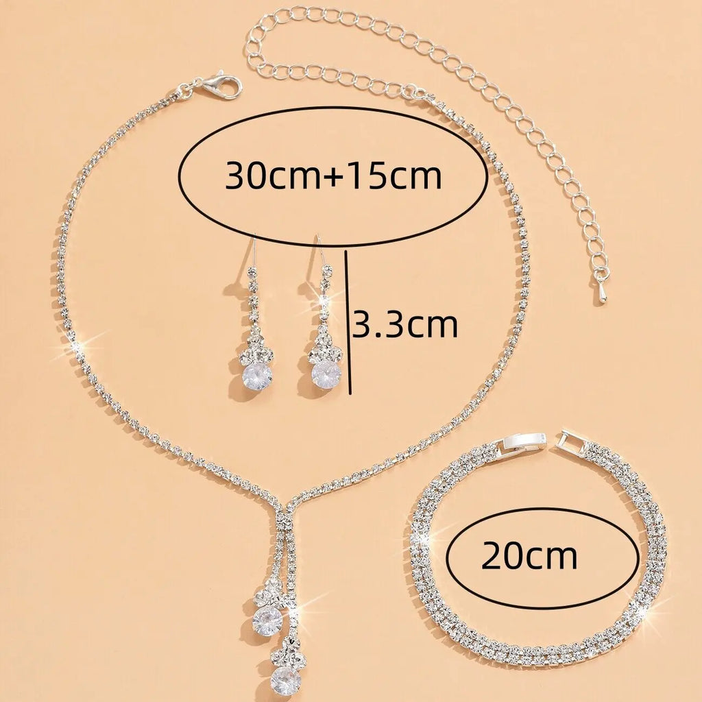 4PC Fashion Simple Copper Inlaid Rhinestone Claw Chain Necklace Earrings Bracelet Jewelry Set Women's Wedding Decoration-5273