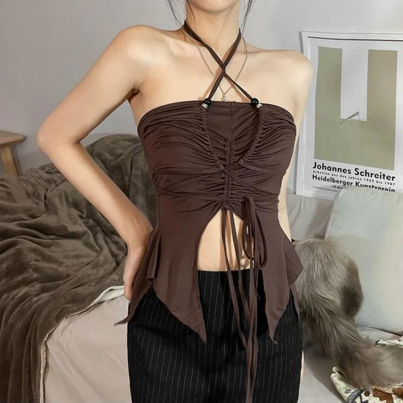Sommer Damen Mode Off-Shoulder Neckholder Cami Tops Sexy Spicy Style Slim Fit Crop Tops Ärmellos Rückenfrei Stylische Streetwear