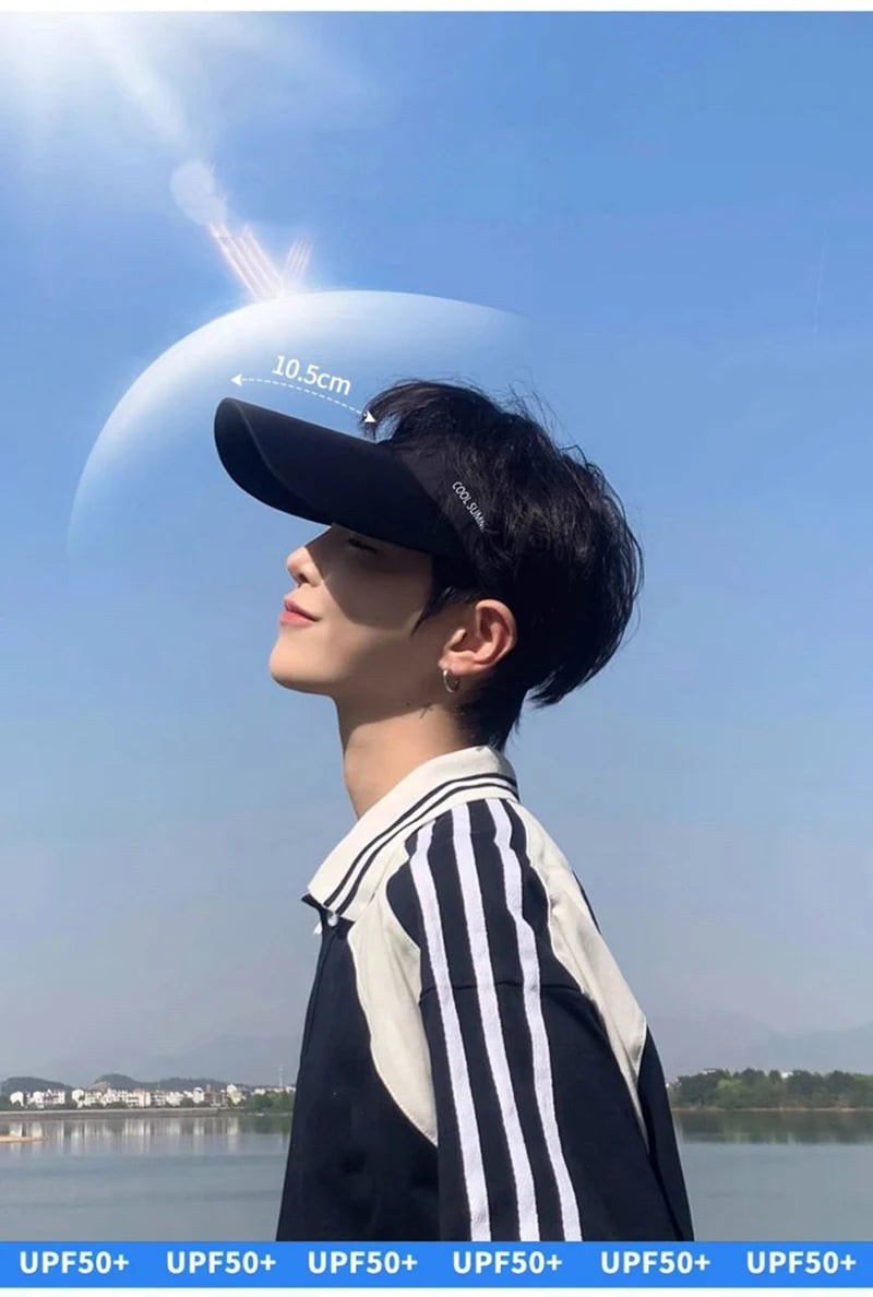 Cooling Stretchy Visor Ice Silk Long Brim Empty Top Hat Summer UV Protection Men Sun Hats Cycling Running Sports Golf Visor Cap