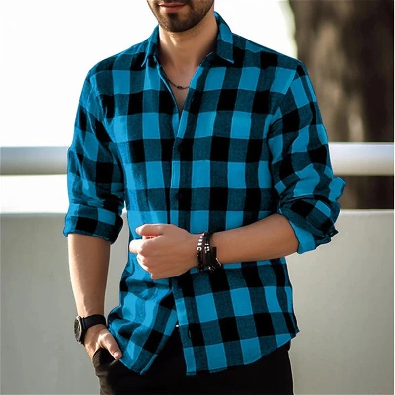 2024 neue Polo Kragen 3D Gedruckt Casual Slim Fit Langarm Karierten Digital Gedruckt Hemd männer Hemd Bequeme Stoff