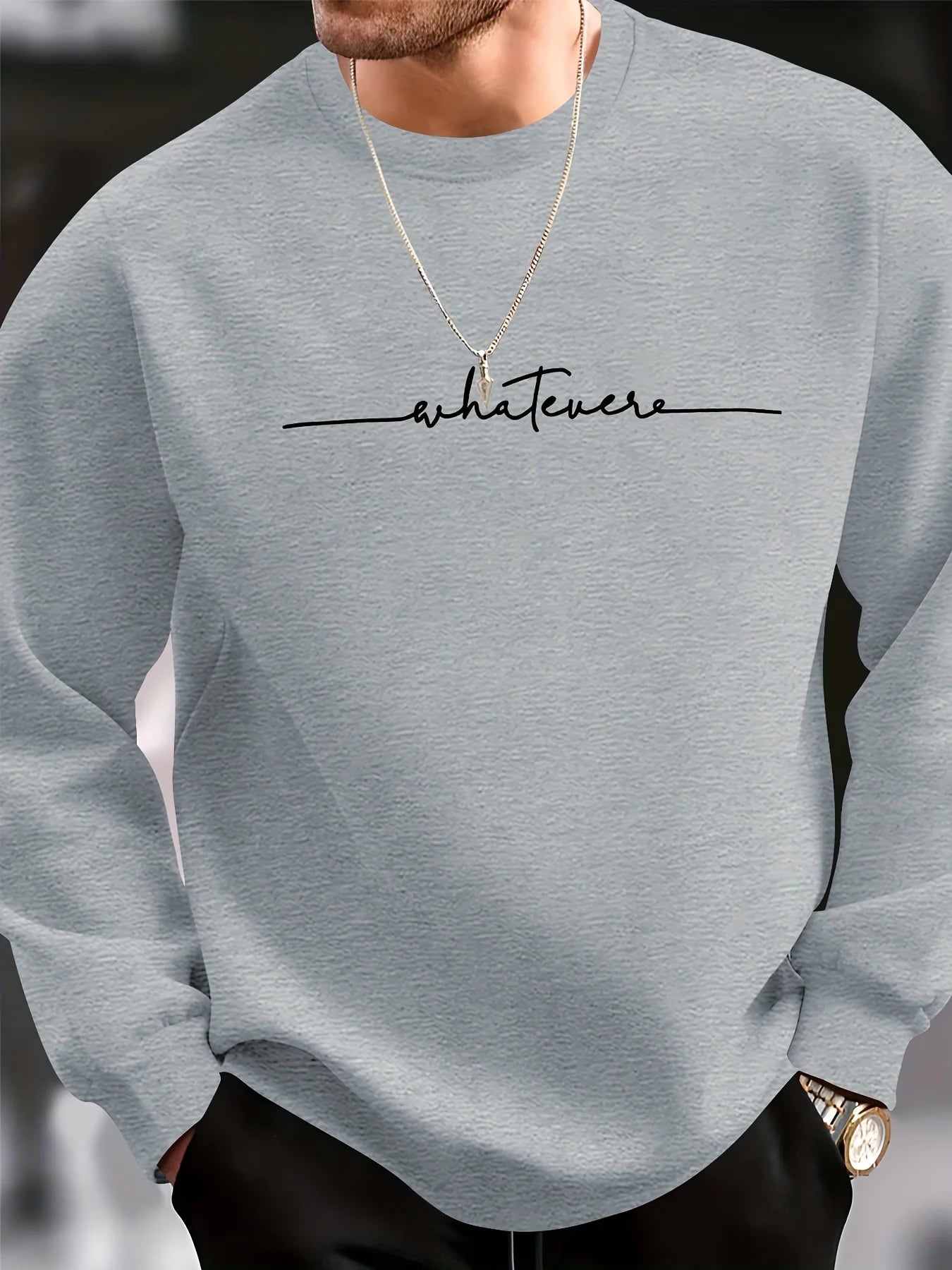 Men's autumn and winter fashionable casual loose and simple letter printed fleece long sleeved round neck sweatshirt