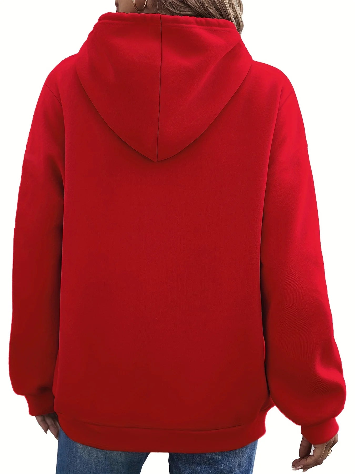 Women's autumn and winter warm loose casual pattern printed suede long sleeved hooded sweatshirt