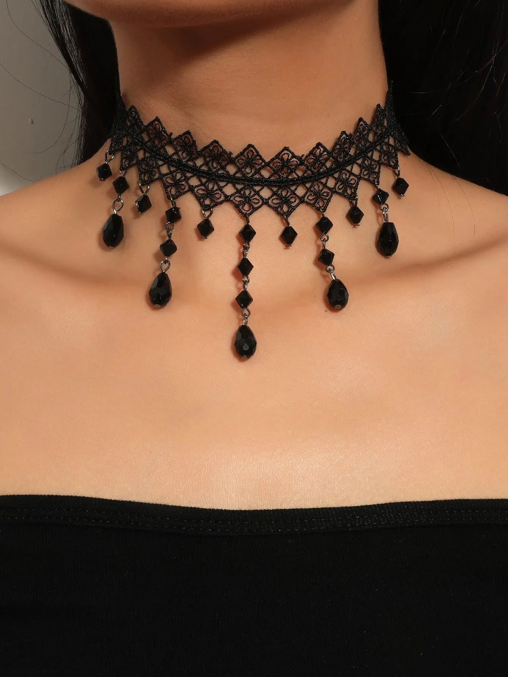 1 Px Damen-Halskette, wunderschöne schwarze Spitze, Kristallfarbe, Blumen-Halskette, Strand, Reisen, Urlaub, Mode, klassisch, personalisierter Schmuck, Abend D