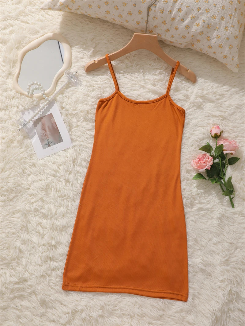 Sommerliches nahtloses Trägerkleid, ärmelloses Satin-Nachthemd, dehnbare Damen-Schlafkleidung mit Spaghettiträgern, lockere Freizeitkleidung für zu Hause