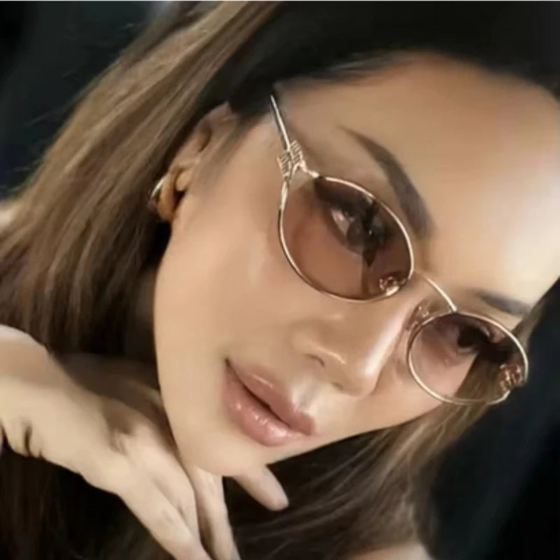 1-2PCS Neue Mode Marke Sonnenbrille Retro Kleine Rahmen Frau Mann Metall Cat Eye Brille Shades UV Schutz sonnenbrille mit Box