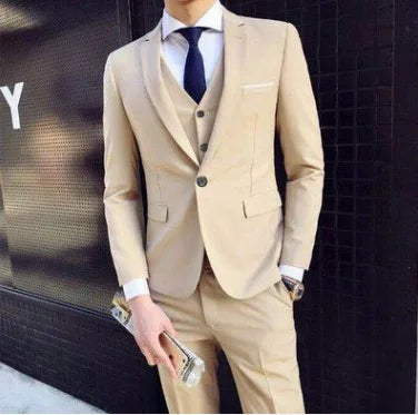 Frühling Herbst Neue Mode Für Männer Trendy Schlank Business Einfarbig 3 Stück Anzüge Sets Einzigen Greasted Blazer Weste Hosen