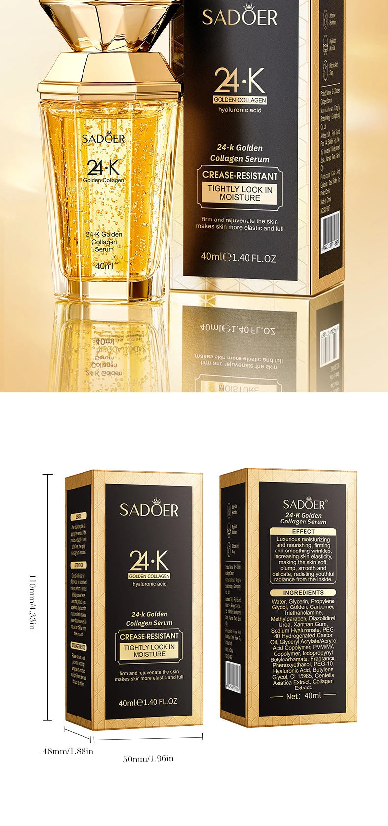 SADOER 24K Golden Collagen Serum für das Gesicht, feuchtigkeitsspendend, Anti-Falten, feuchtigkeitsspendend, Anti-Aging, Gesichtsessenz, Hautpflegeprodukte