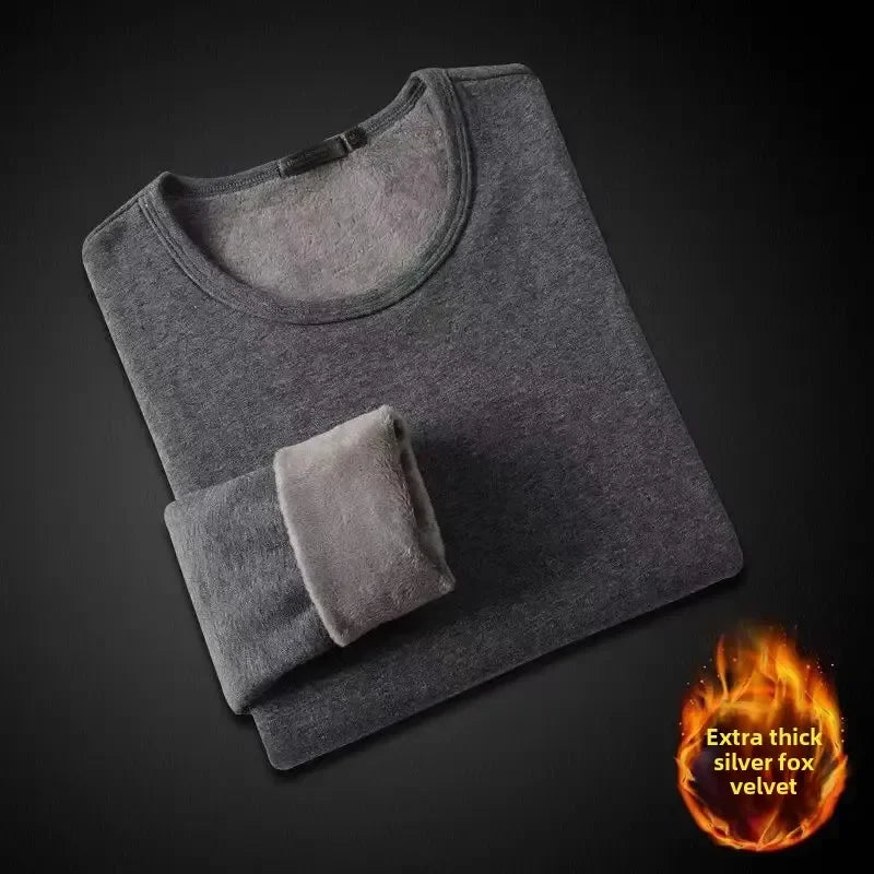 Winter Fleece-Lined Long Sleeve T-Shirt Solid Color Men Women's Same Style Fashion Round Neck Quick Sell Customer Product