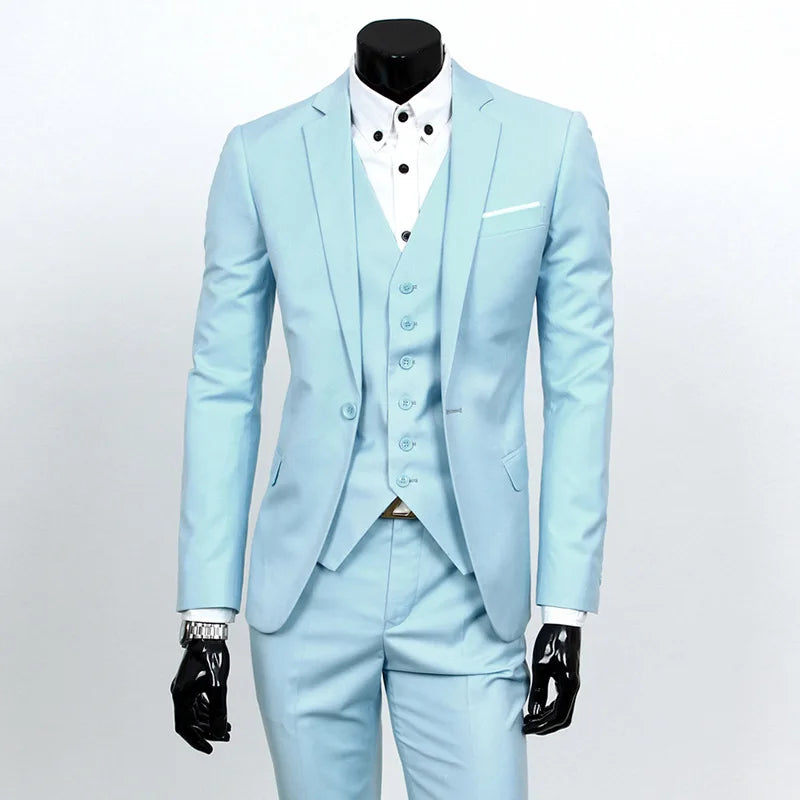 Frühling Herbst Neue Mode Für Männer Trendy Schlank Business Einfarbig 3 Stück Anzüge Sets Einzigen Greasted Blazer Weste Hosen