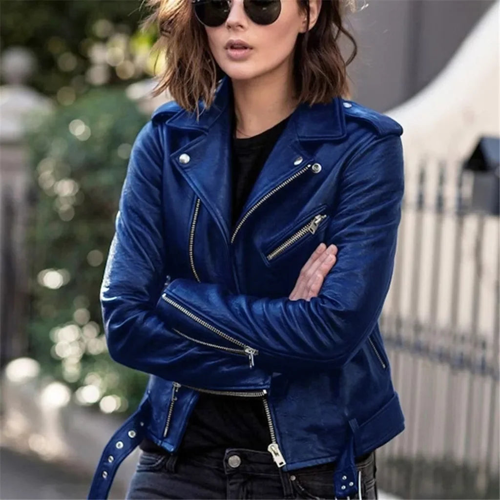 Spring Autumn plus Size Women's Short Biker Style PU Leather Jacket Slim Fit Winter Coat Female Fashion Outerwear Coat