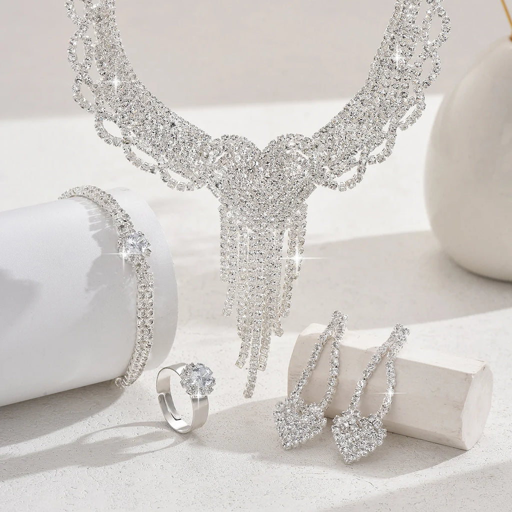 5/4/3PC Damenmode Design Pfirsich Herz Quaste Ohrringe Halskette Armband Set Hochzeit Bankett Party Urlaub Geschenk
