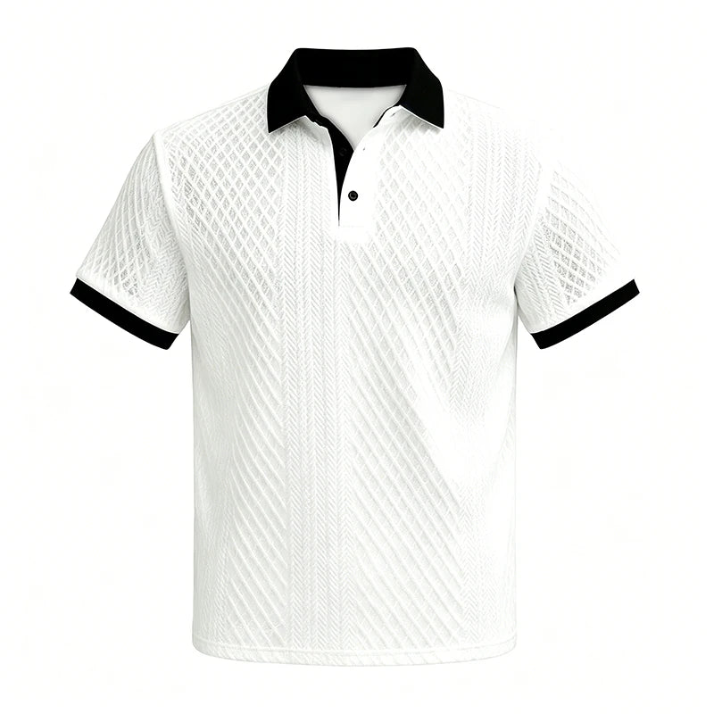 2026 Sommer Herren Jacquard-Strick Poloshirt mit Kontrastkragen Kurzarm Locker Sitzend Weich Atmungsaktiv Lässig Sport Tägliche Kleidung Oberteile
