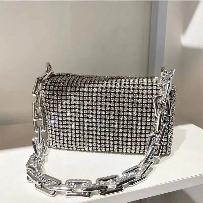Allover-Beuteltasche mit Strasssteinen, Balltasche mit Glitzerkette, Mini-Umhängetasche für Damen (6,3 x 3,54) Zoll).