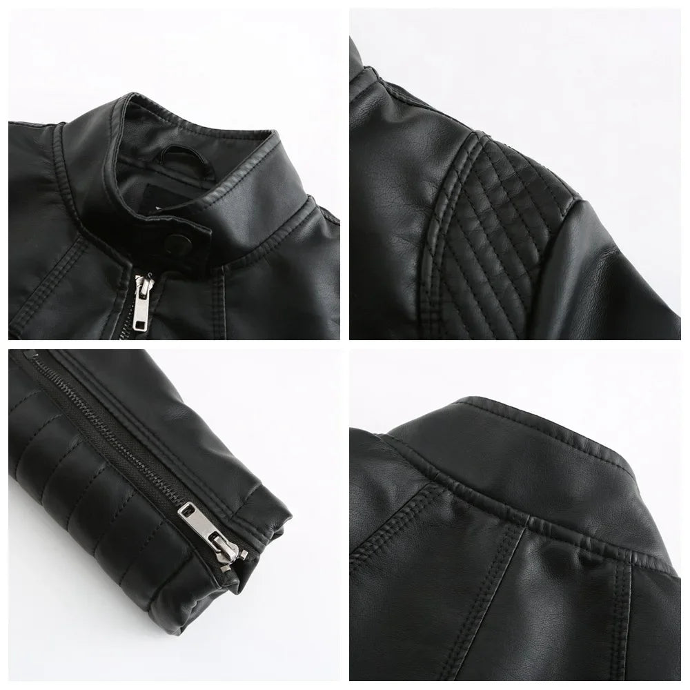 New 20 Women's Leather Jacket Thin Motorcycle Style Short Fashion Women's Jacket Stand Collar Full Sleeve from Mainland China