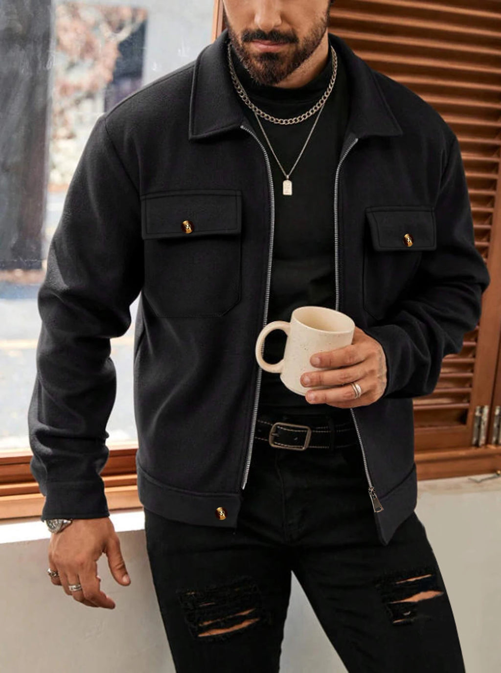 2025 Autumn/Winter New Solid Color Men's Woolen Coat Fashion Zipper College Style Jacket