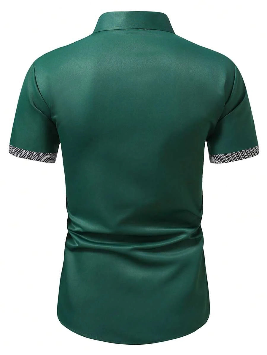Frühling Sommer Neue Herrenkleidung Kurzarm Farbblock-Hemd 95% Polyester 5% Spandex