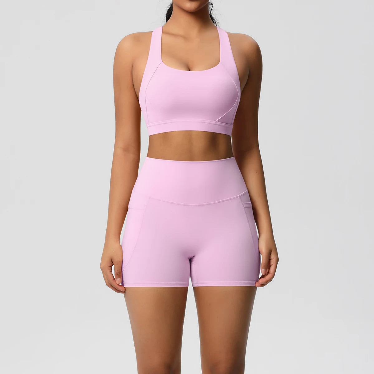 2PCS Sportswear Mit Taschen Yoga Set Gymnastik Kleidung Yoga Anzüge Für Frauen Trainingsanzüge Sport Shorts Crossover Bh Gym Leggings