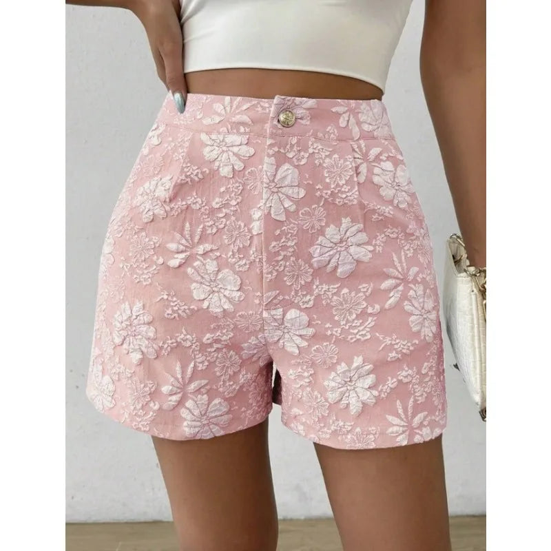 Damen Retro Jacquard High-Waist Straight Shorts – Atmungsaktive Sommer-Streetwear Hot Pants für Alltag und Urlaub